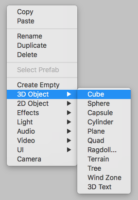 Unity Adding a Cube