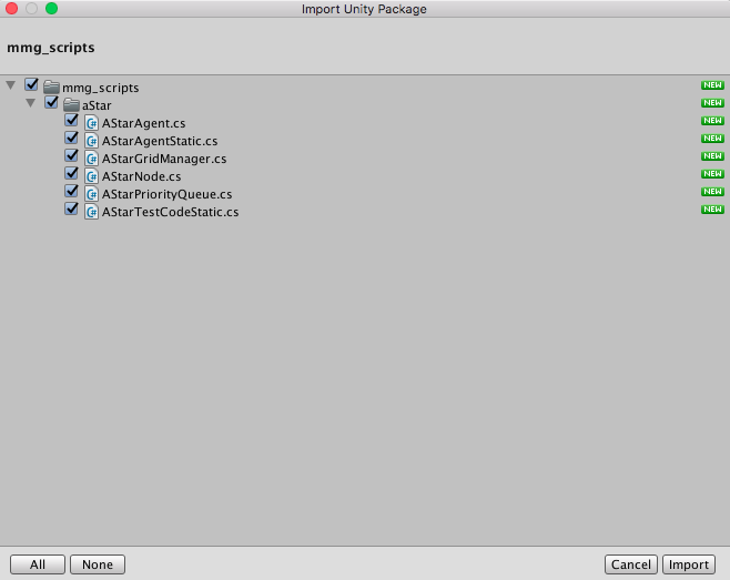 Unity Script Import Dialog